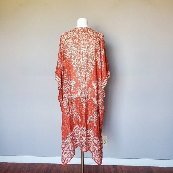 Breezy Lane Paisley Sheer Boho Open Front Kimono Swimsuit Coverup Duster Gypsy - Picture 6 of 10